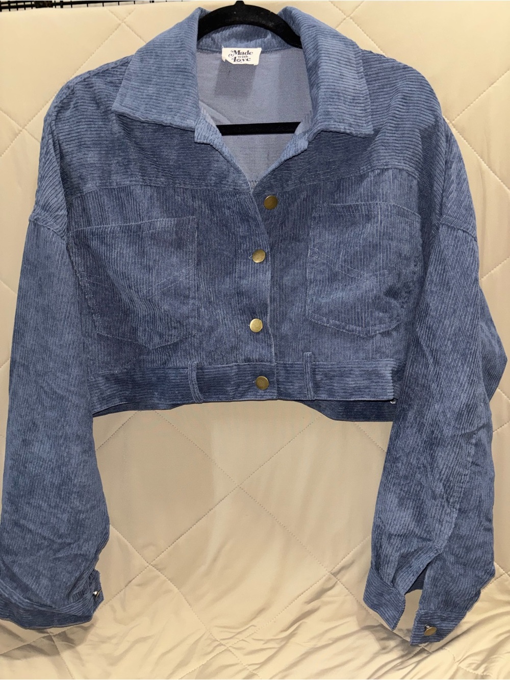 Cropped Blue Corduroy Button-Front Shirt - Made Love
